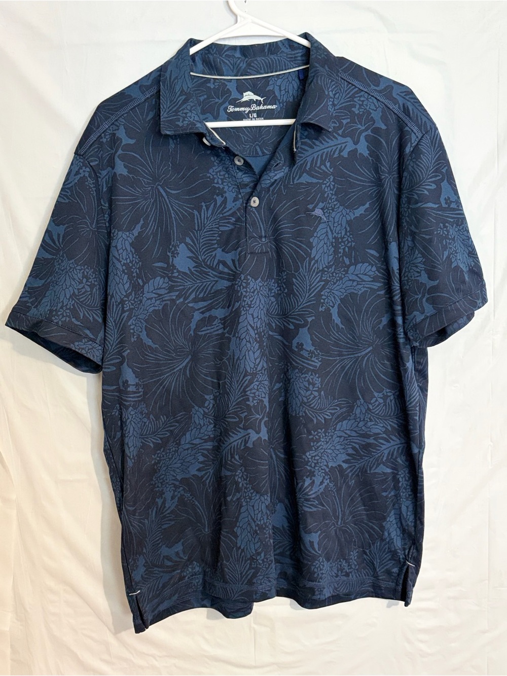 Tommy Bahama Blue Navy Tropical-Print Polo Shirt